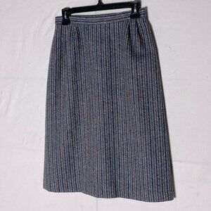 Vintage Ziba Grey Blue Wool Striped Pencil Skirt  S